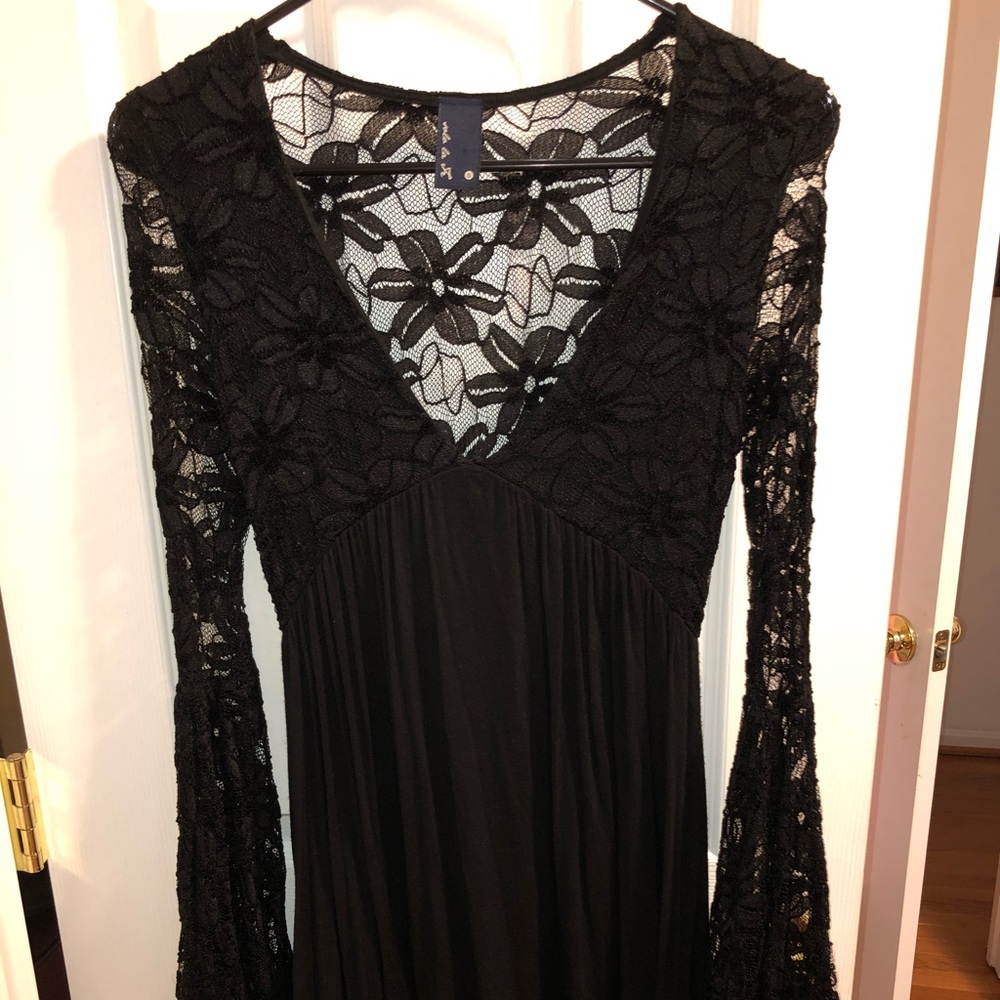 Black lace dress long bell sleeves Francescas